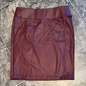 D. JEANS Burgundy Fitted Pencil Skirt Wide Waistband Office Classic Sleek
